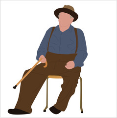 old man with a cane sitting on a wooden bench. 

