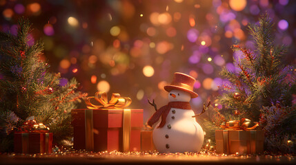 christmas tree and snowman