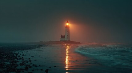 Fototapeta premium Lighthouse beacon through fog