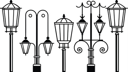 Set of Mid-Century Retro Street Lamps with Round Globe Lights