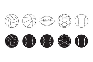 Obraz premium Collection of various sports balls icons on vector illustration