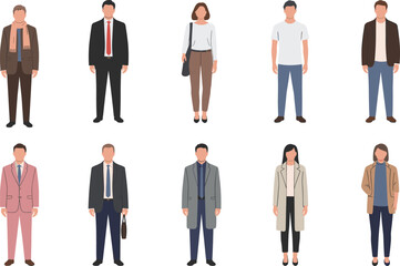 Modern people vector set, men and women in casual and business outfits, everyday lifestyle characters illustration isolated on white background