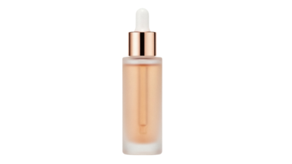 Isolated beauty product in a clear bottle with dropper and rose gold cap, perfect for serum or oil