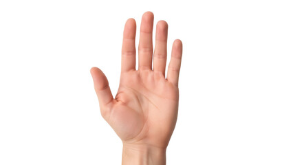 Isolated human hand up in the air, with fingers extended, symbol of communication signal