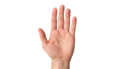 Isolated human hand up in the air, with fingers extended, symbol of communication signal