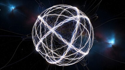 Abstract glowing sphere of energy interwoven with cosmic nebulae in deep space