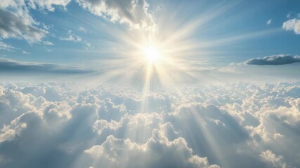 Sunlight over cloudscape bright sky with radiant beams and serene atmosphere radiant sun above - Powered by Adobe