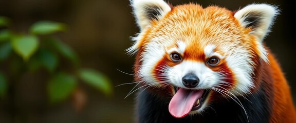 Red panda sticking out tongue with a comical expression, native mammal,  cute,  wildlife