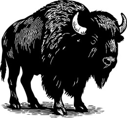 A detailed illustration of a majestic american bison standing in profile. © Ismotjahan