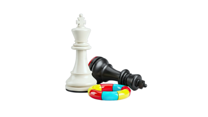 Chess King Wins Over Black King with Lifebuoy Concept