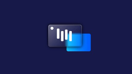A small blue glass card featuring a white bar chart icon floats in the center of a deep navy blue background providing a professional data aesthetic - Powered by Adobe