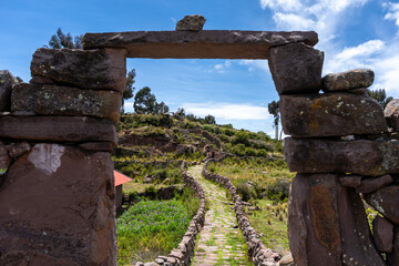 Pre-Inca archaeological site on Taquile Island, Lake Titicaca, Peru