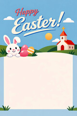 Easter Bunny With Eggs Near Church