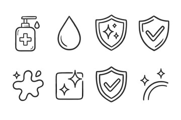 Hygiene and cleaning line icon set. Sanitation and safety outline icons collection