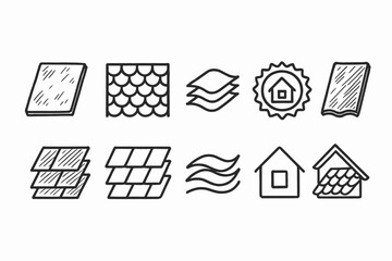 Roofing and construction outline icon set. Building materials, roof styles collection