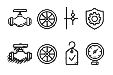 Plumbing and tools outline icon set. Equipment, mechanics symbols collection outlined