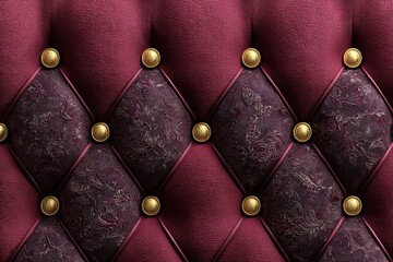 Obraz premium Luxurious burgundy diamond quilted velvet upholstery with gold buttons for luxury interiors and furniture