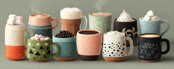 Cozy coffee mugs and hot chocolate collection for warm, cheerful moments at home