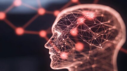 Neural network human profile glowing with connected nodes and synapse like light digital brain mesh - Powered by Adobe