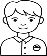 Obraz premium A friendly young boy smiling in a collared shirt with a distinctive badge Vector