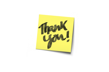 Thank You Handwritten Post-It Note On Yellow Sticky Pad With Gratitude Message