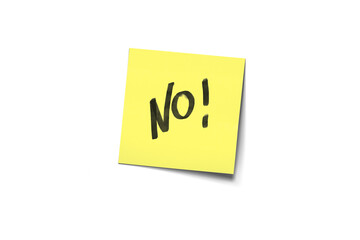 Bold Yellow Sticky Note With No! Message For Clear Refusal Or Warning