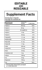 Nutrition Facts, Nutrition Facts Label, Supplement facts, Nutrition List, Vitamin Facts, Supplement list, Nutrition Template, Supplement Template 