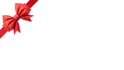 Red ribbon and bow corner isolated on transparent background