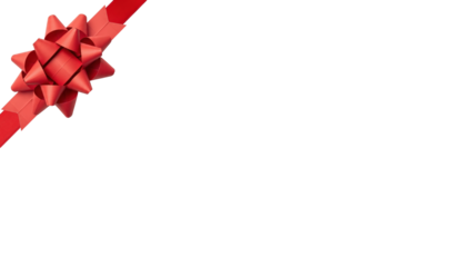 Red ribbon and bow corner isolated on transparent background