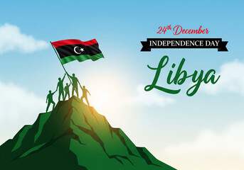 Libya Independence Day 24th December Celebration Background with Flag