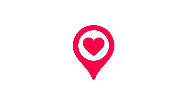 High quality animation of a red heart map pin symbol representing love points of interest and romantic locations for mobile user interface design.
