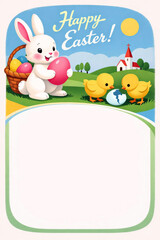 Easter Bunny and Chicks in a Sunny Field