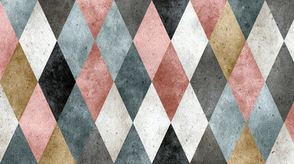 Abstract harlequin pattern in muted tones, a harmonious interplay of shapes and hues
