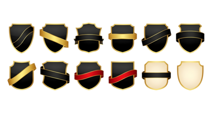 Collection of heraldic shields isolated on transparent background