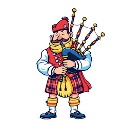 Vsai scottish bagpiper playing traditional folk music cartoon character