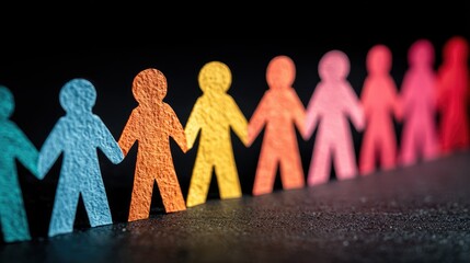 Colorful paper figures in a row representing unity and diversity