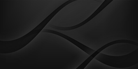 3D black geometric abstract background overlap layer on dark space with waves shape decoration. Minimalist modern graphic design element cutout style concept for banner, flyer, card, or brochure cover