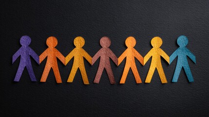 Colorful paper figures holding hands representing unity on a dark background