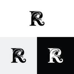 r wave initial monogram vector icon illustration