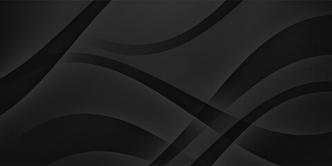 3D black geometric abstract background overlap layer on dark space with waves shape decoration. Minimalist modern graphic design element cutout style concept for banner, flyer, card, or brochure cover