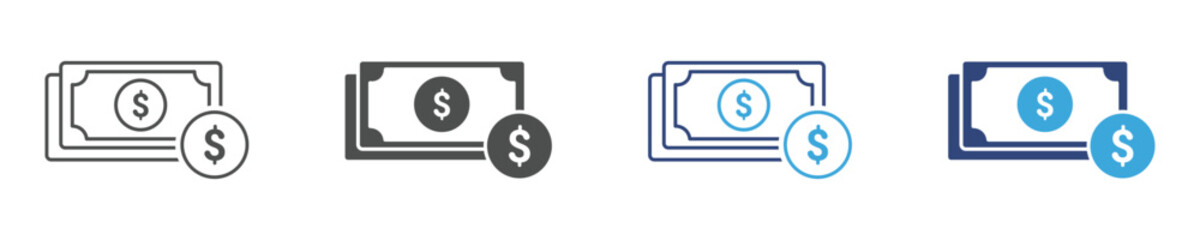 Cash Money Icon Set, Banknote and Currency Icon, Payment and Financial Exchange Concept, Vector Illustration