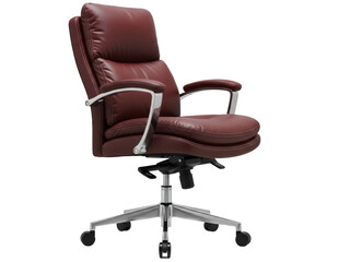 Isolated red leather executive office chair, ergonomic design for desk, meeting room