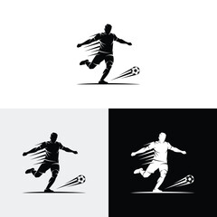 Soccer player kicking ball, abstract isolated vector silhouette logo