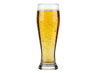 Isolated pilsner glass with golden beer, carbonation bubbles in alcoholic drink, studio shot