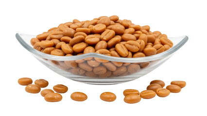 Isolated coffee beans in a glass bowl are ready to be prepared for a morning beverage