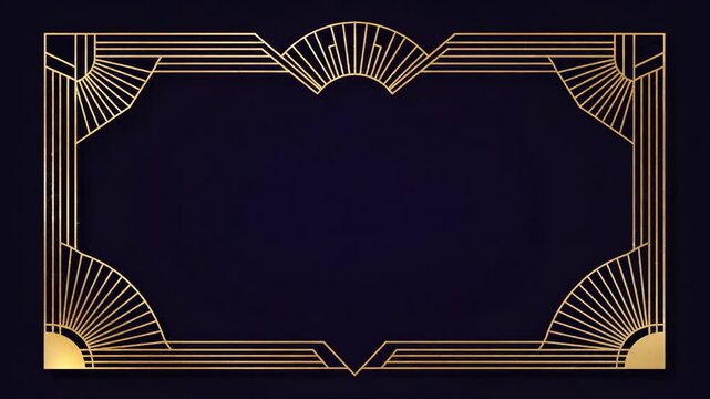 Golden art deco border design for elegant invitation, certificate or presentation template. Retro style luxury frame element.