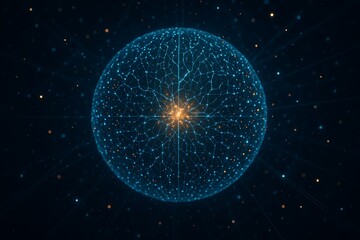 Abstract Digital Network Sphere with Glowing Core