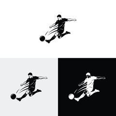 Soccer player kicking ball, abstract isolated vector silhouette logo