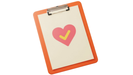 Isolated clipboard with heart and check mark for medical approval or healthcare verification