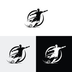 Soccer player kicking ball, abstract isolated vector silhouette logo
